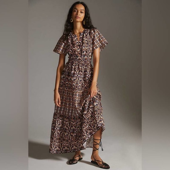 Anthropologie Dresses & Skirts - Anthropologie Somerset Dress Brown Navy Orange Southwestern Smocked SZ 2X NWT